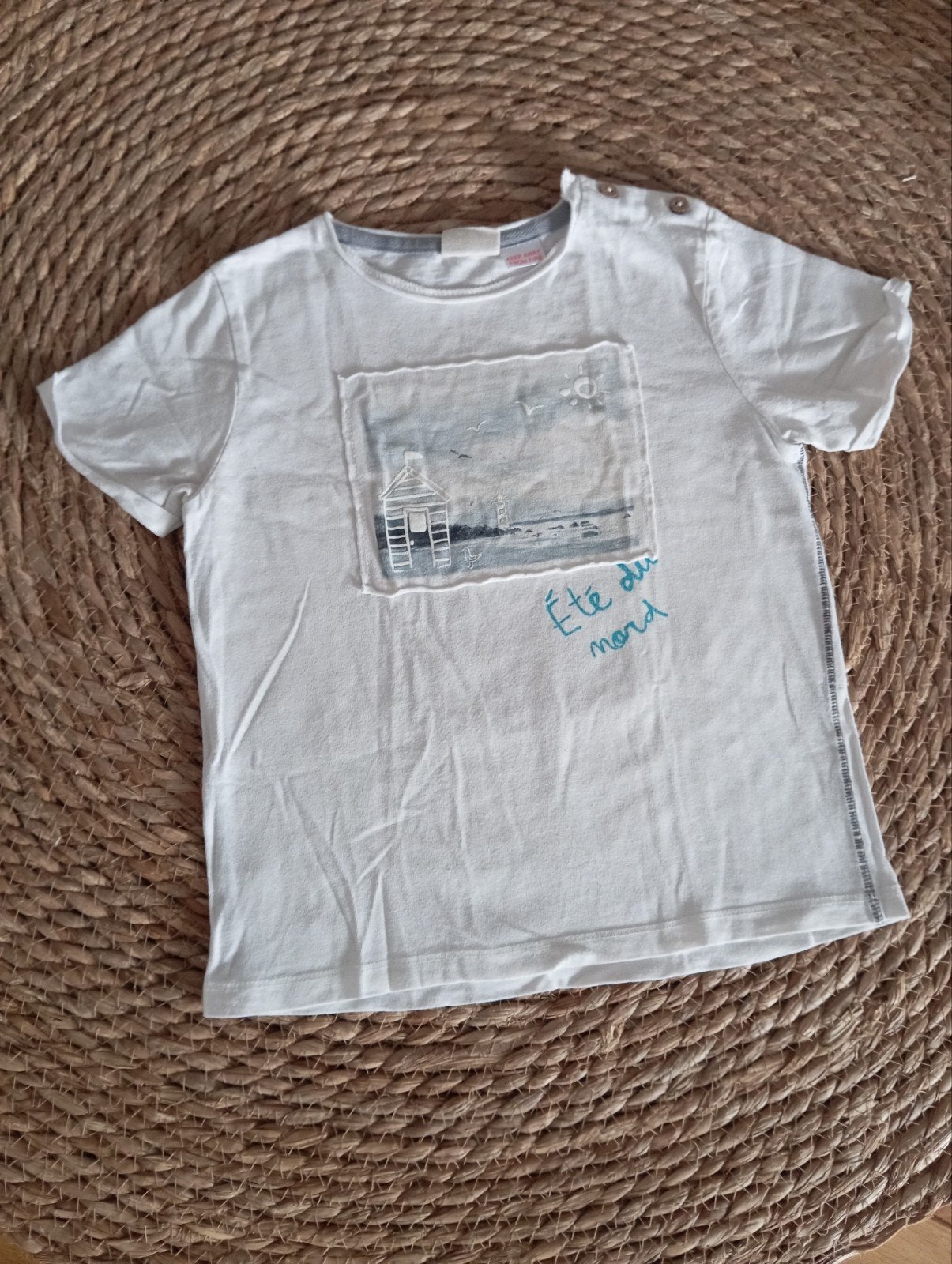 Wit T-shirt Zara | 'Été du nord' | Maat 104, Kinderen en Baby's, Kinderkleding | Maat 104, Ophalen of Verzenden, Zara, Jongen