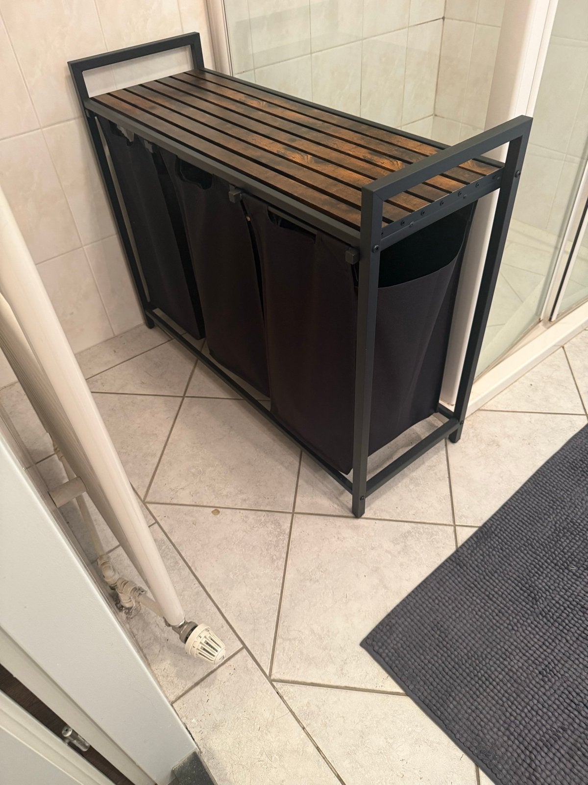 Wasmand met 3 vakken en houten blad, Ophalen, Zo goed als nieuw