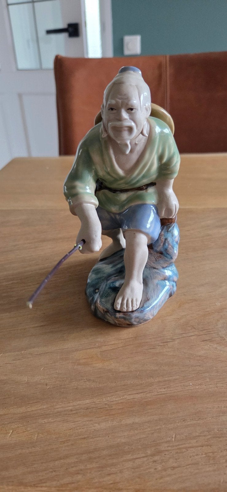 Vintage Porseleinen Aziatische Visser met Hengel (20 cm) – O, Ophalen of Verzenden