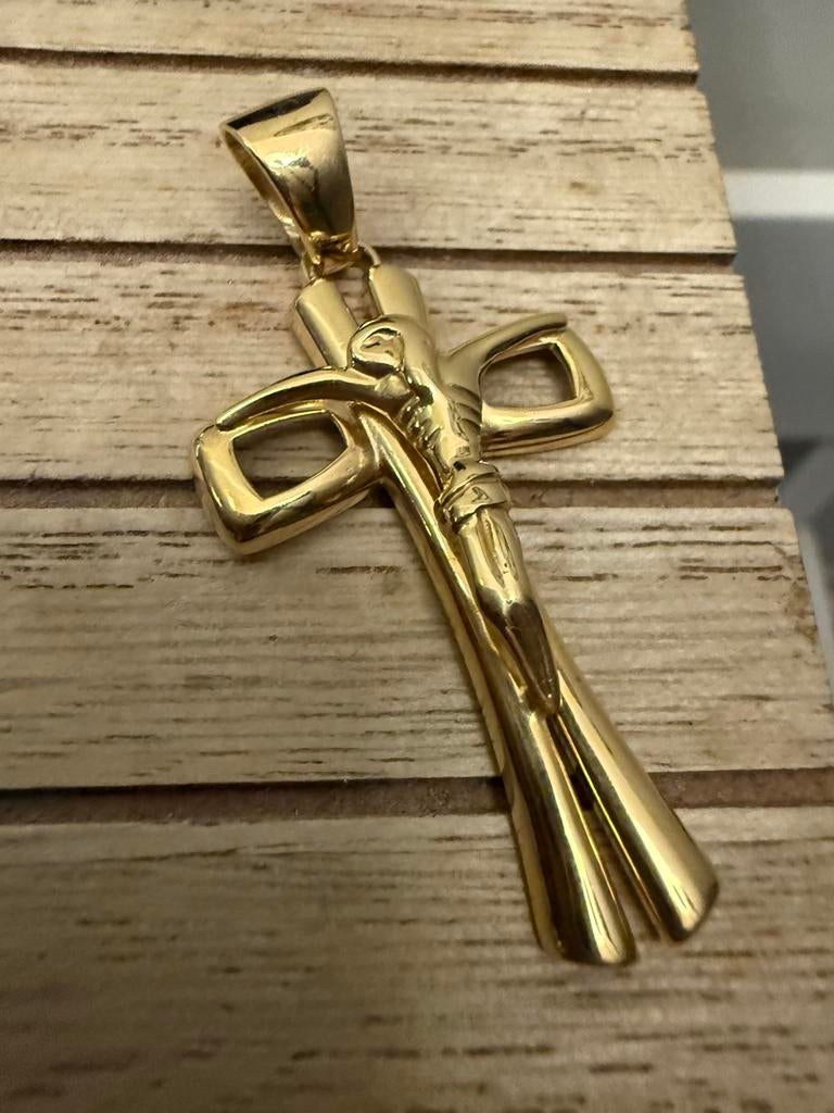 Prachtige 14 karaats gouden kruis met jezus hanger, Sieraden, Tassen en Uiterlijk, Kettinghangers, Ophalen of Verzenden, Nieuw