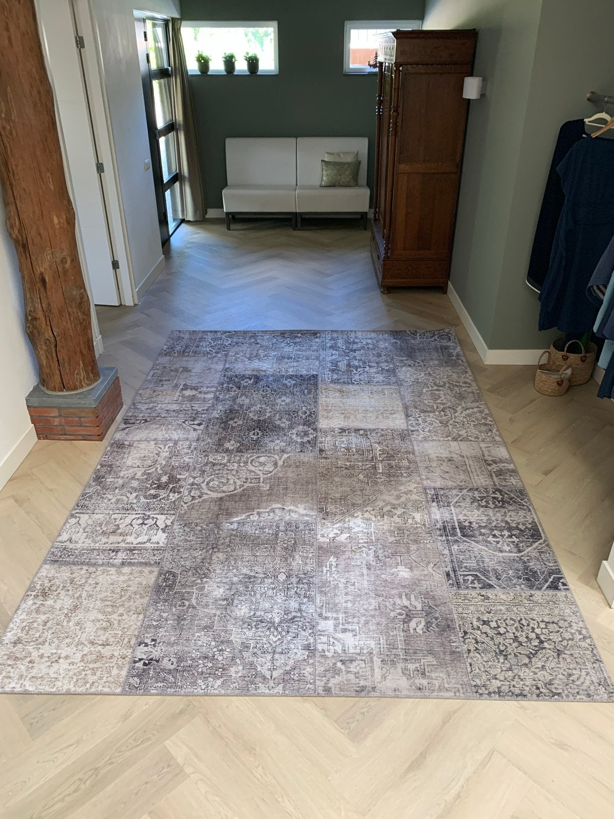 Vloerkleed Fraai Lago patchwork blauwgrijs 230x330 cm, Blauw, Ophalen of Verzenden, Zo goed als nieuw, 200 cm of meer