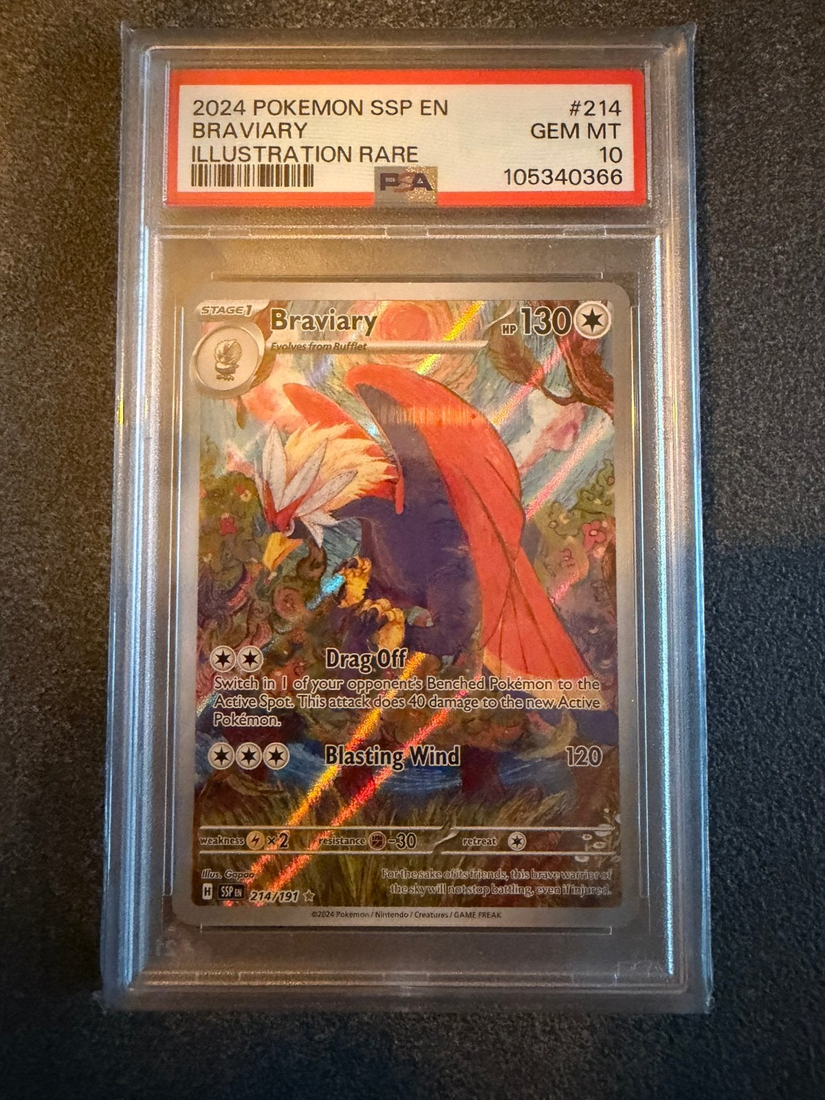 Braviary 214/191 Pokémon Surging Sparks Graded PSA 10, Ophalen, Zo goed als nieuw