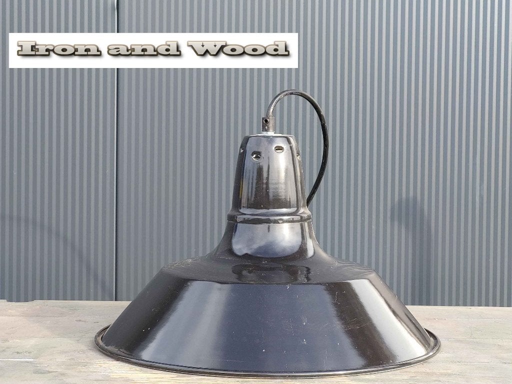 Zwarte Franse emaille oude lamp afm: D40 H27, Ophalen of Verzenden, Gebruikt, Emaille, vintage, oud, zwart, Frans, brocante