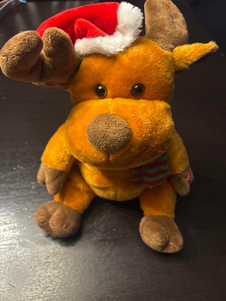 Een kerstmis reindier knuffel met een liedje en beweging, Ophalen of Verzenden, Zo goed als nieuw, Stoffen beer, Overige merken