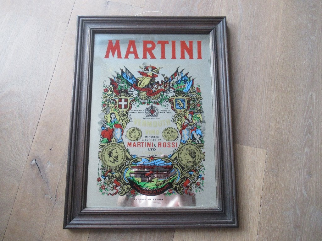 Vintage Martini Rossi Vermouth spiegel 37 x 50 cm, Ophalen of Verzenden, Zo goed als nieuw, Reclamebord