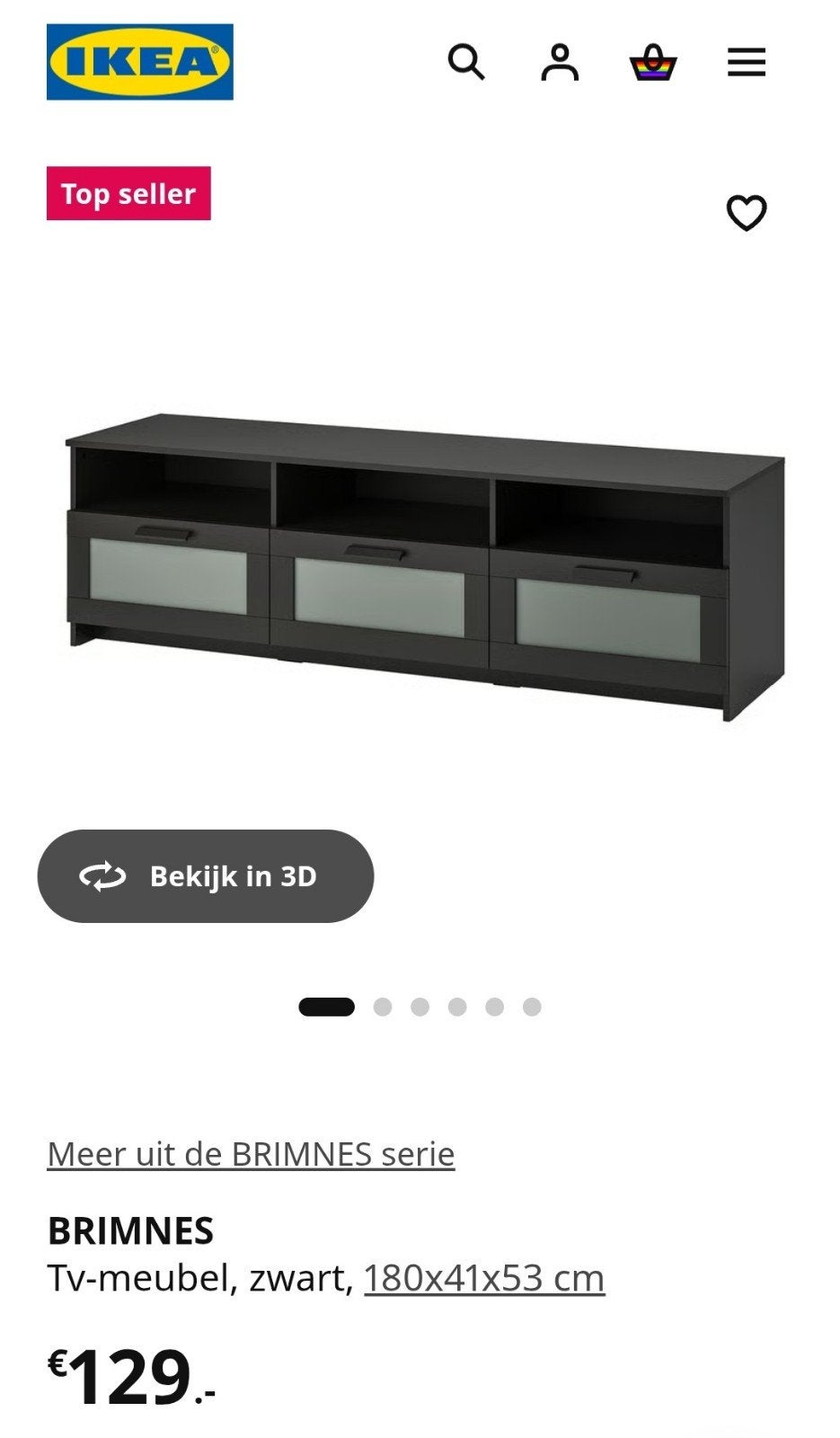 IKEA BRIMNES TV-meubel zwart, zo goed als nieuw, 150 tot 200 cm, Ophalen of Verzenden, Minder dan 100 cm, 25 tot 50 cm