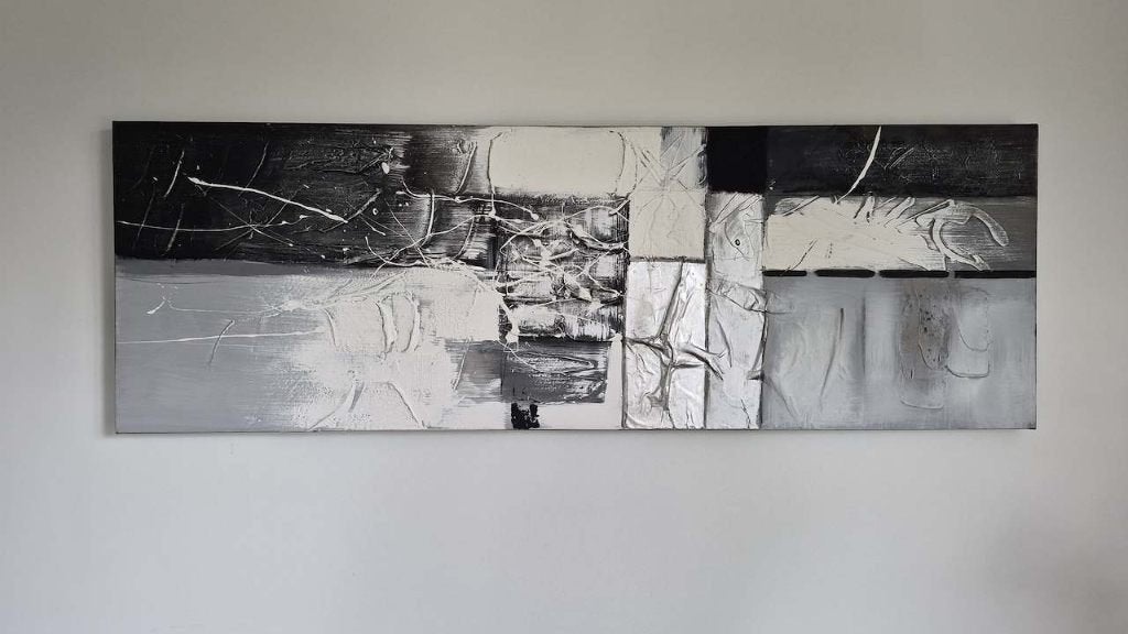 Abstract Schilderij Zwart Wit Grijs - 50 x 150 cm, Ophalen, Zo goed als nieuw, Wandbord of Wandpaneel, 150 cm