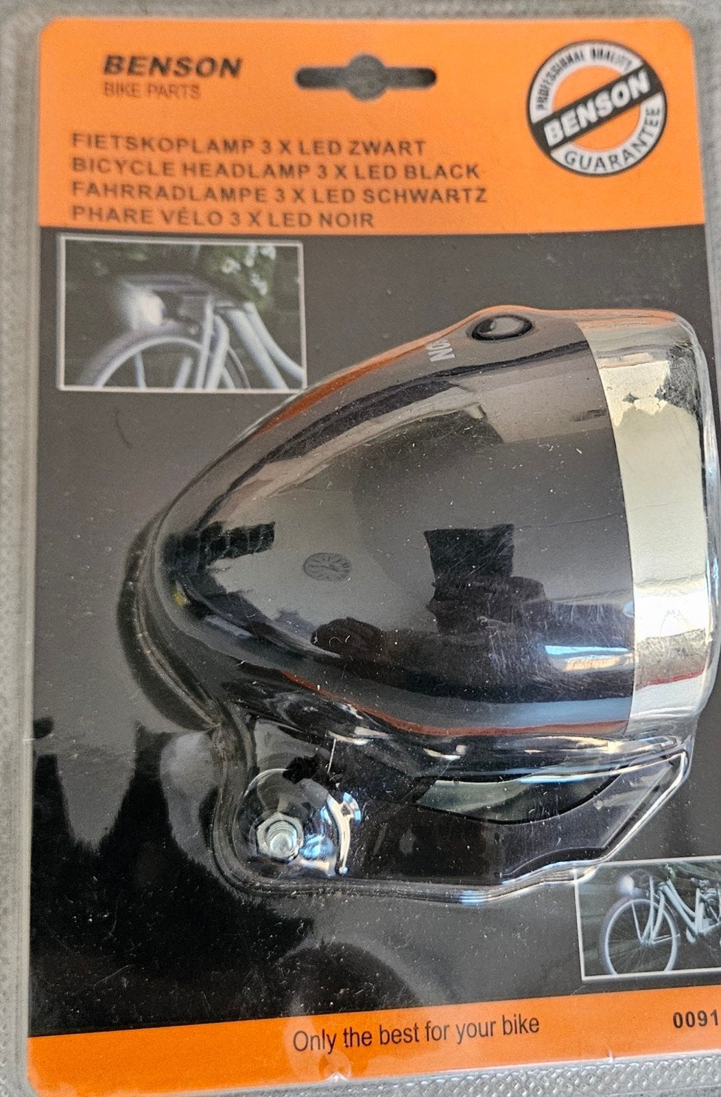 Benson Fietskoplamp 3x LED Zwart - Nieuw in verpakking, Fietsen en Brommers, Ophalen of Verzenden, Nieuw, Batterij, Voorlicht