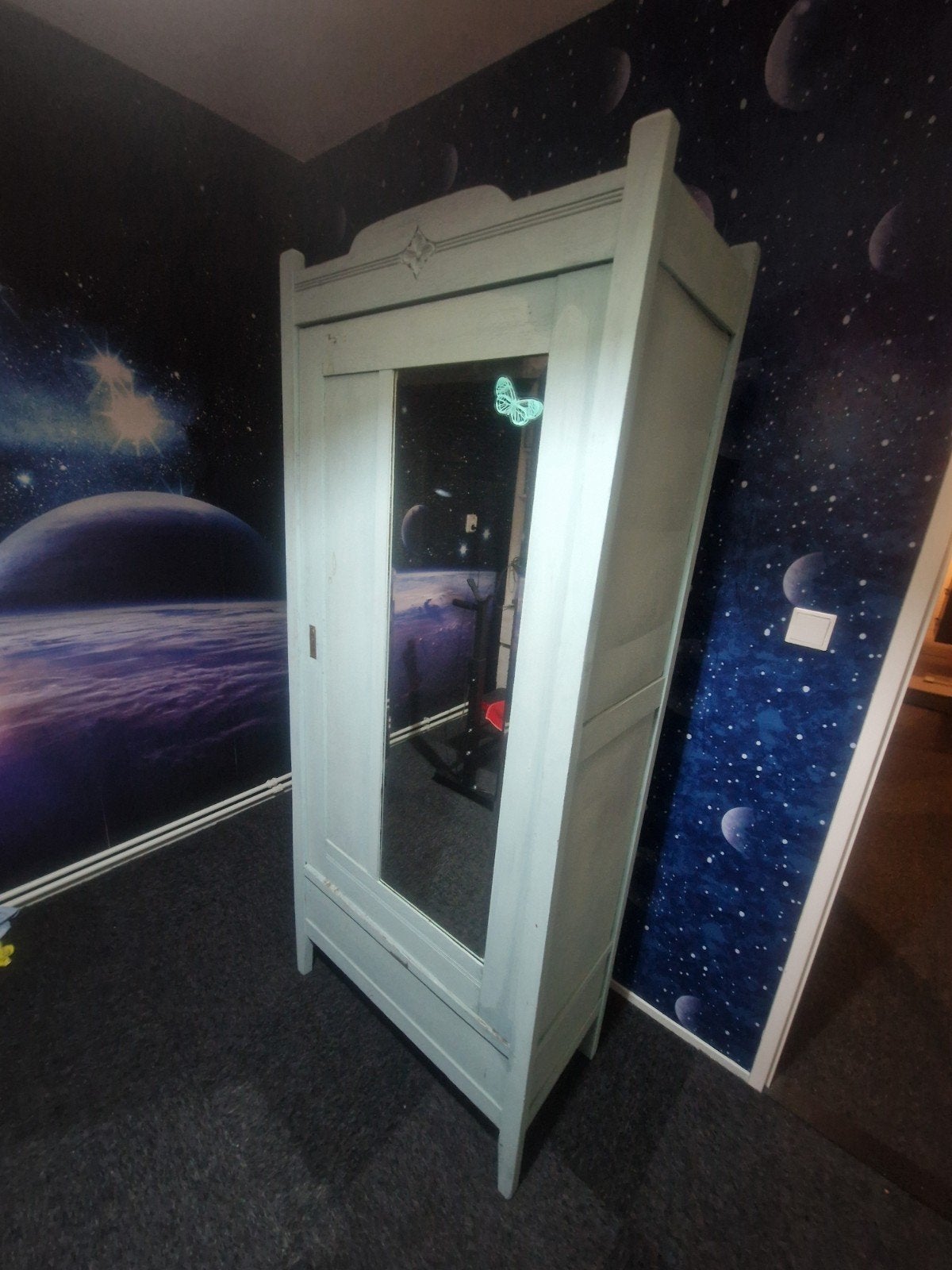 Vintage kast met spiegel, Met deur(en), Gebruikt, Vintage, Glas