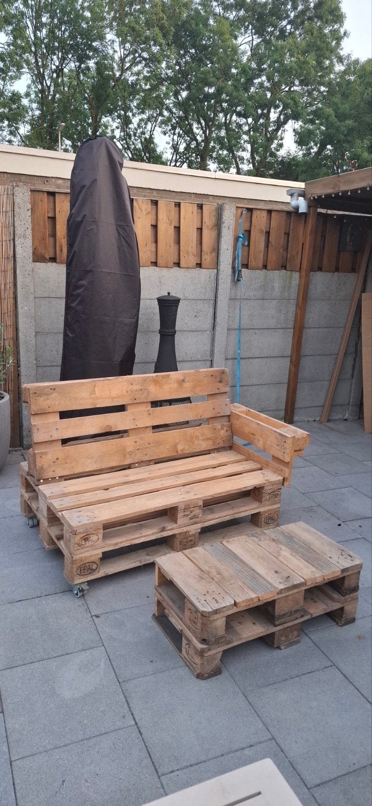 Pallet tuinbank op wieltjes, Ophalen, 50 mm of meer, Pallet, Minder dan 200 cm