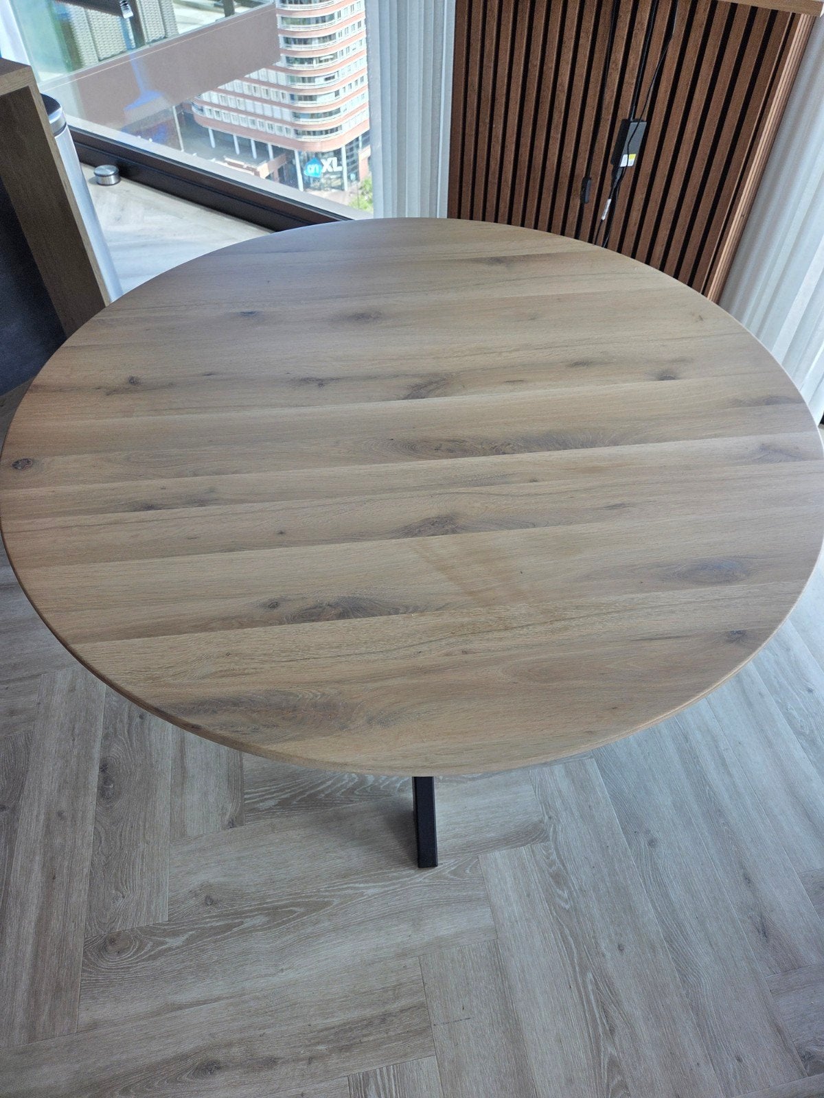 ronde massief blank eiken  eettafel 130 rond, Rond, Ophalen of Verzenden, Zo goed als nieuw, 100 tot 150 cm