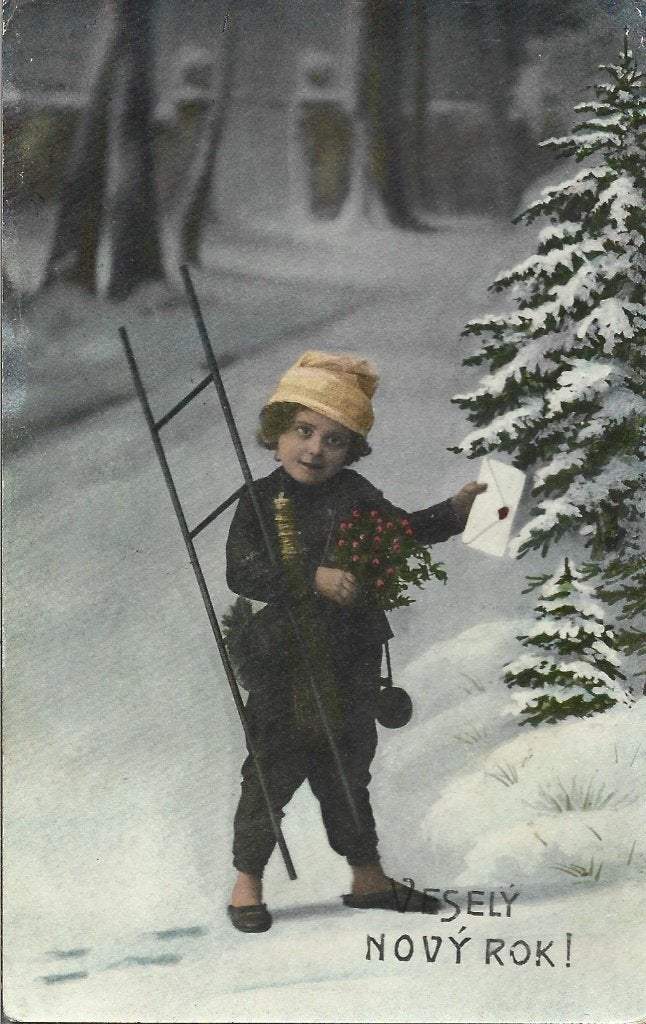 Antiek*Kerst*Vesely Novyrok*Bosnie Herzegovina*Jongetje...., Ophalen of Verzenden, Voor 1920, Gelopen, Feest(dag)