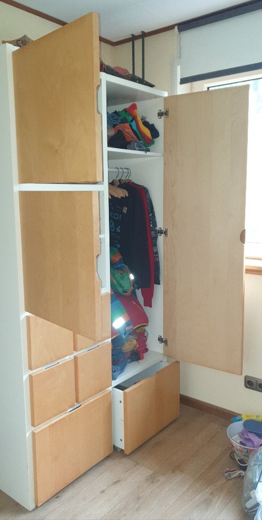 Kledingkast met 6 lades en 3 deuren massief hout, Huis en Inrichting, Kasten | Kledingkasten, Gebruikt, 200 cm of meer, 100 tot 150 cm