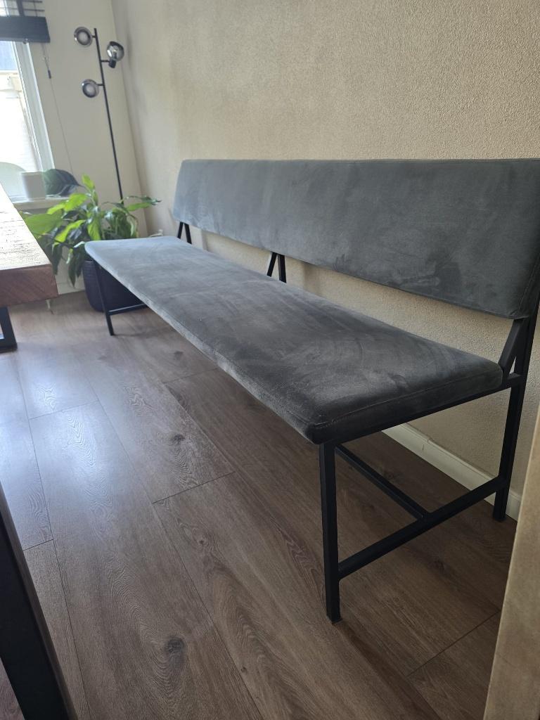 Velvet Eetkamerbank Donkergroen 200 cm | Industrieel, Ophalen, Gebruikt, Overige kleuren, Stof