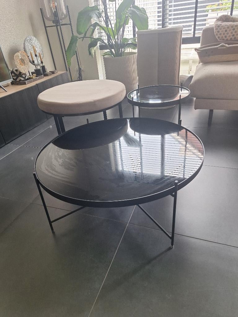 Salontafels zuiver + poef woood, Huis en Inrichting, Tafels | Salontafels, Ophalen, 50 tot 100 cm, 100 tot 150 cm, Zo goed als nieuw