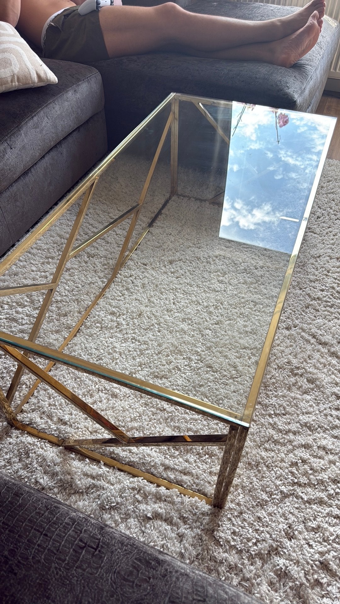 Gouden salontafel, Huis en Inrichting, Tafels | Salontafels, Ophalen, 100 tot 150 cm, 50 tot 100 cm, Glas