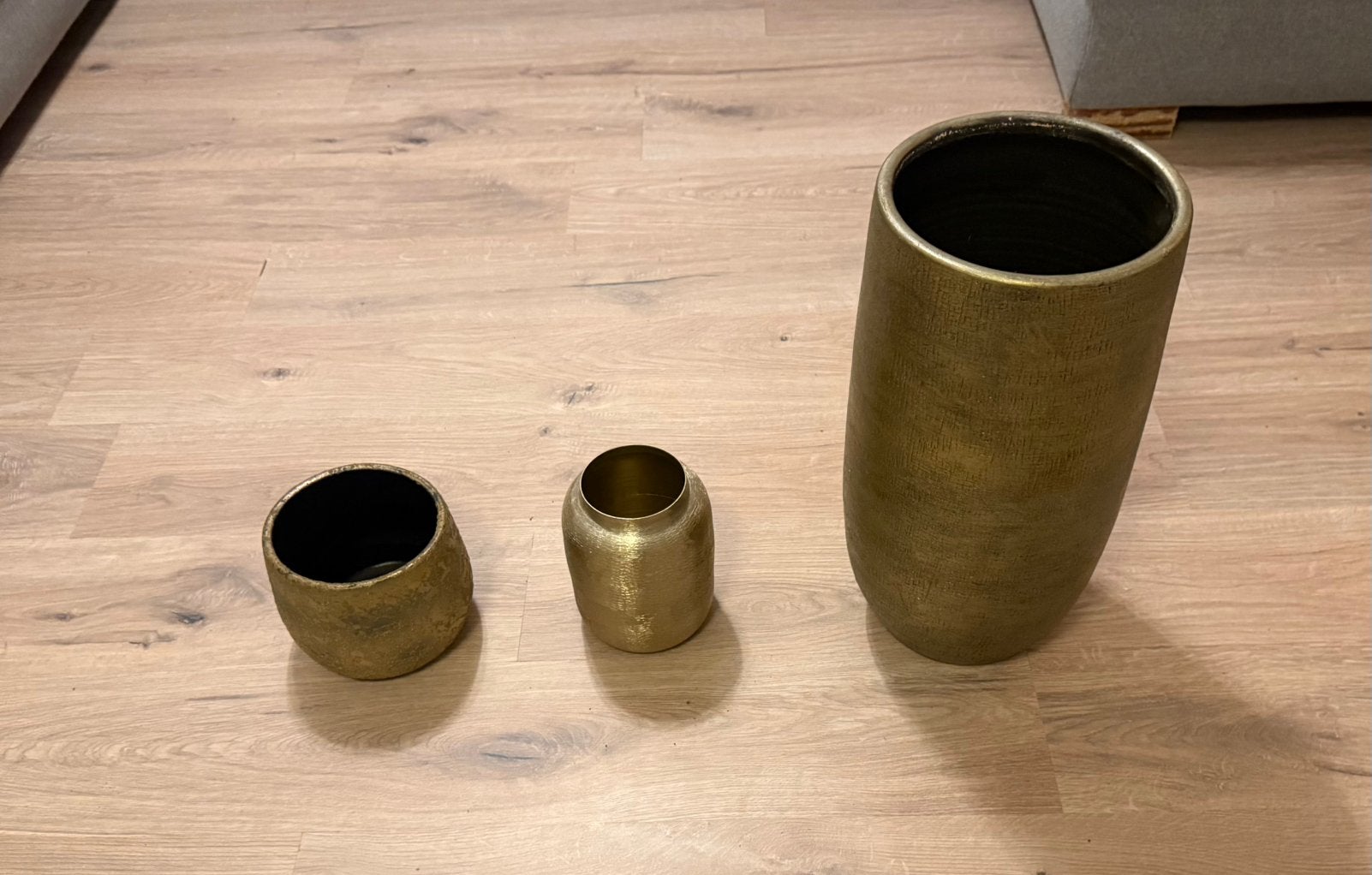 Set goudkleurige bloempotten –Keramiek & Metaal (3 stuks), Tuin en Terras, Gebruikt, Rond, Ophalen of Verzenden, Minder dan 40 cm