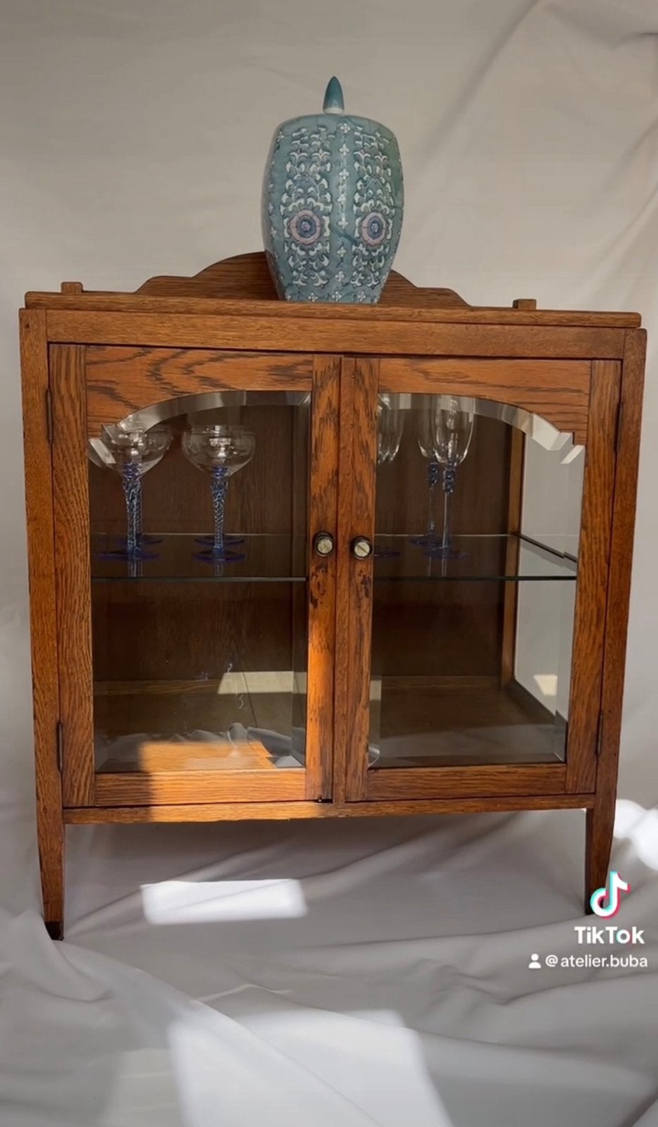 Vintage houten theekastje / vitrinekast – Art Deco stijl, Ophalen of Verzenden