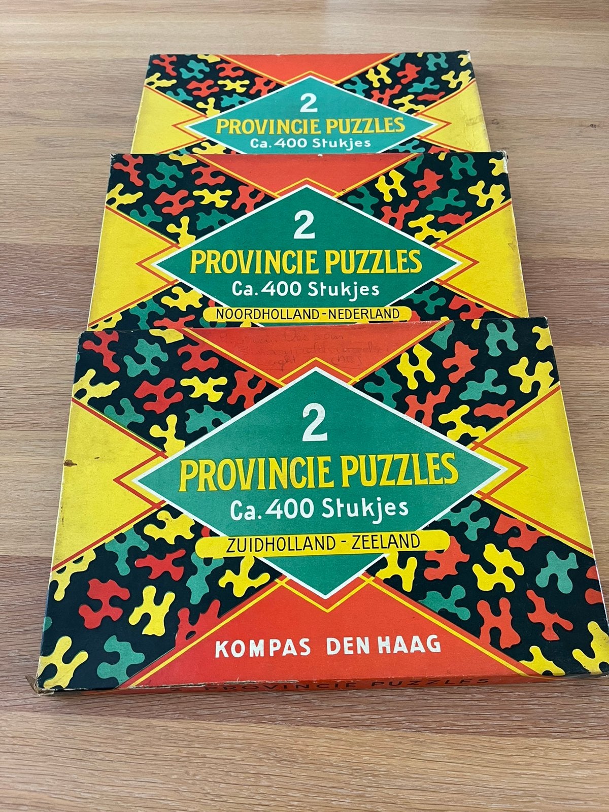 6 vintage provincie puzzels van Kompas Den Haag, Ophalen of Verzenden, Minder dan 500 stukjes, Gebruikt, Legpuzzel