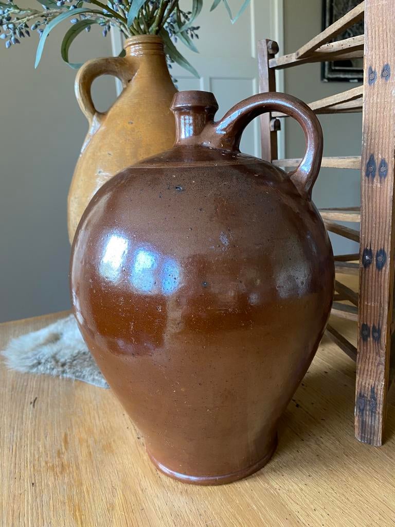 Brocante geglazuurde aardewerken kruik, Ophalen of Verzenden