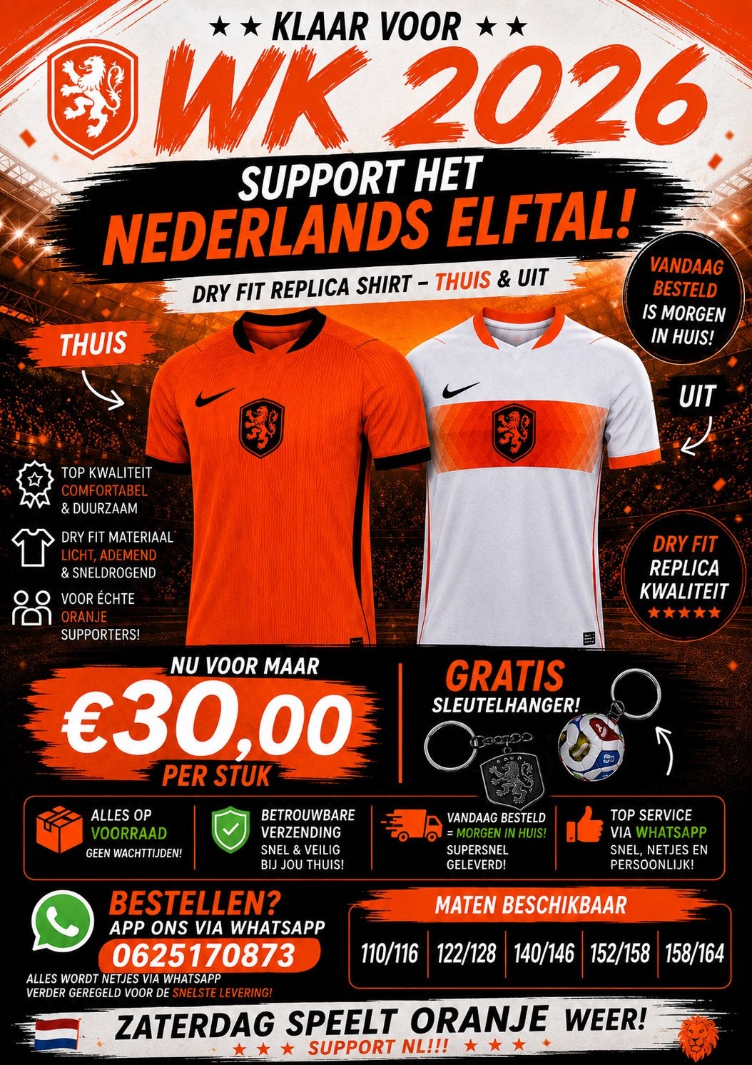 Nederlands elftal Uit & Thuishirts alle maten!!!, Maat XL, Verzenden, Nieuw, Shirt