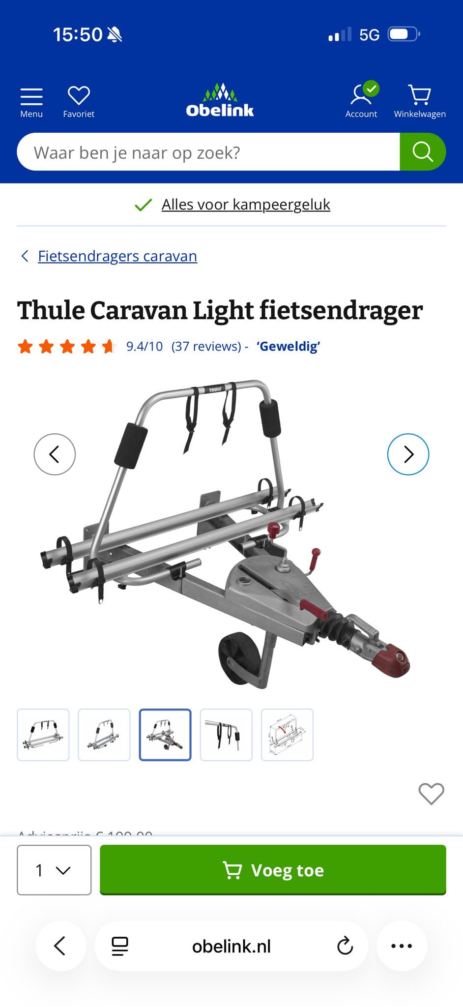 Thule Caravan Light Fietsendrager voor Dissel, Ophalen of Verzenden, 2 fietsen, Gebruikt