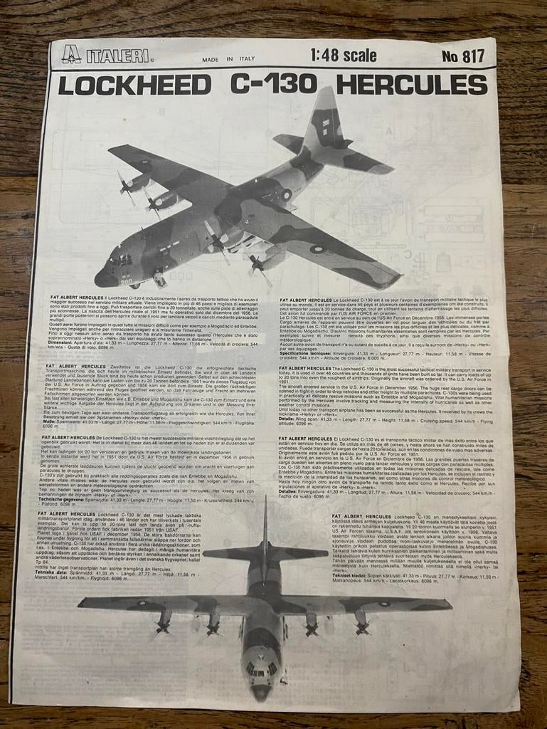 Lockheed C130 Hercules, Italeri, 1:72 tot 1:144, Gebruikt, Italeri, Ophalen of Verzenden