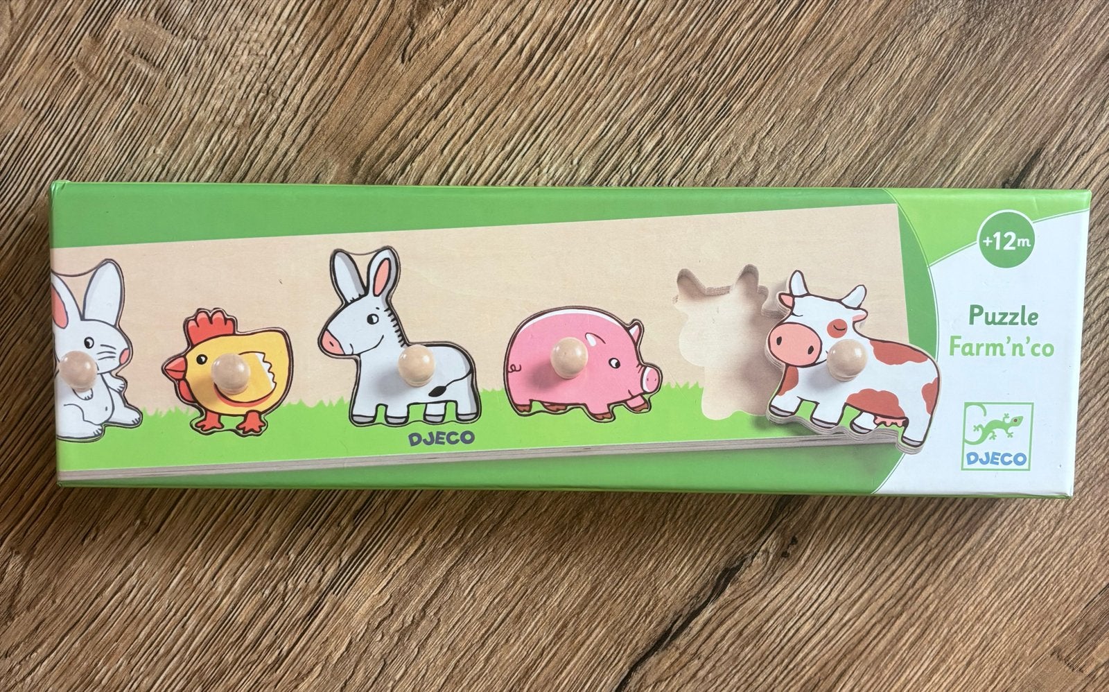 Djeco Houten Boerderij Dieren Puzzel - Farm'n'co, Ophalen of Verzenden, Zo goed als nieuw, Puzzelen