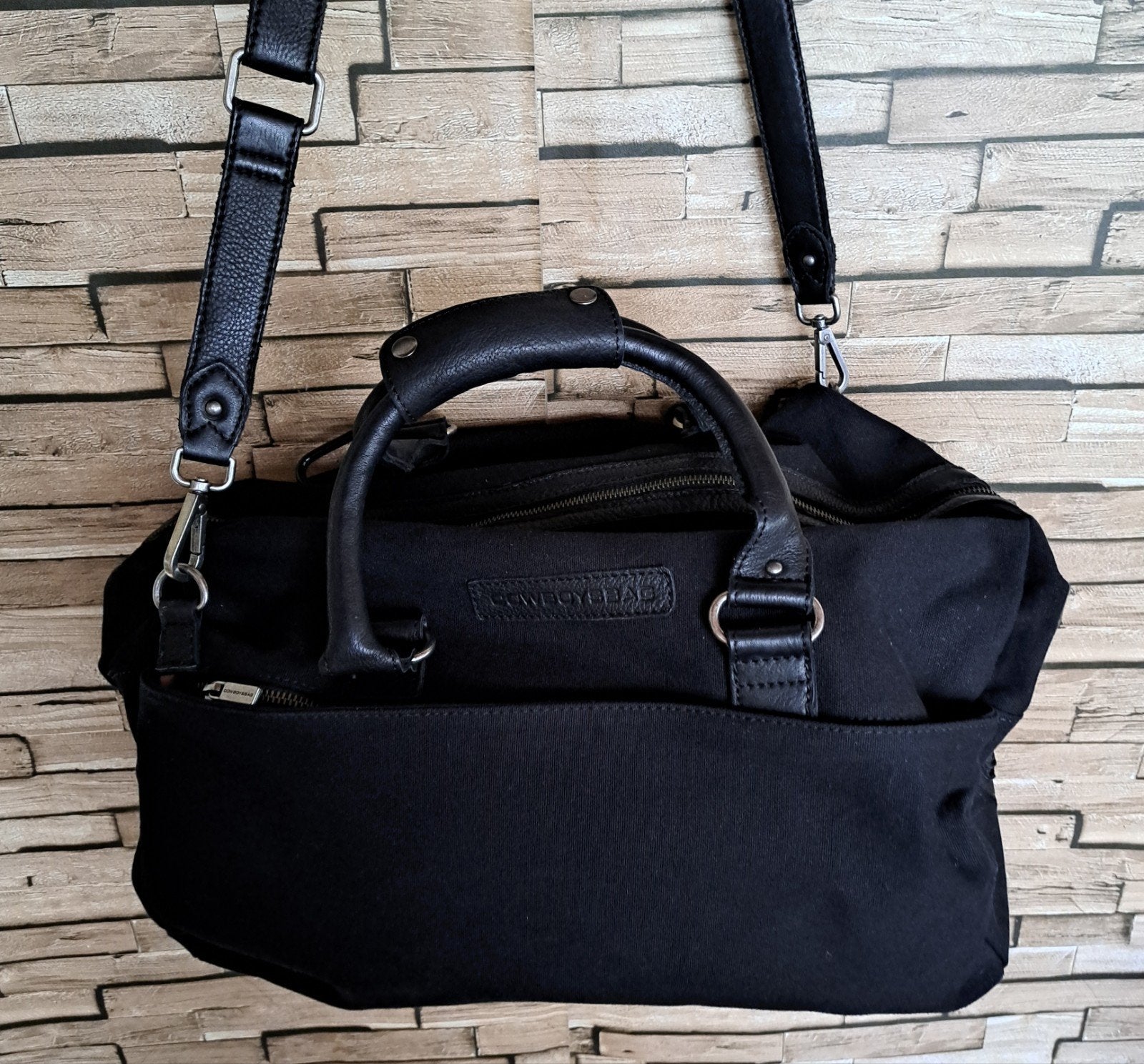 COWBOYS BAGS Canvas Shopper met Leren Details, Sieraden, Tassen en Uiterlijk, Verzenden, Zwart, Shopper, Zo goed als nieuw