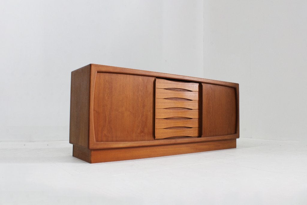 Vintage Mid Century sideboard dressoir Dyrlund jaren 60, Gebruikt, 100 tot 150 cm, Teakhout, Met lade(s)