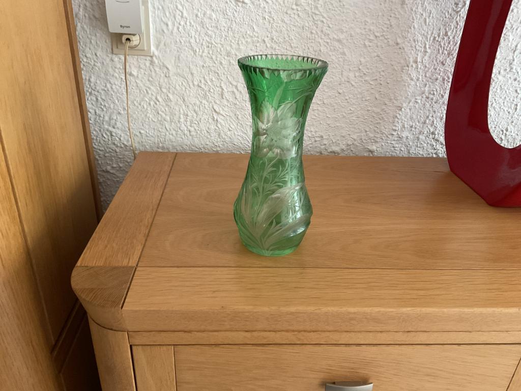 Antieke kristallen Vaas kleur groen, Antiek en Kunst, Ophalen of Verzenden