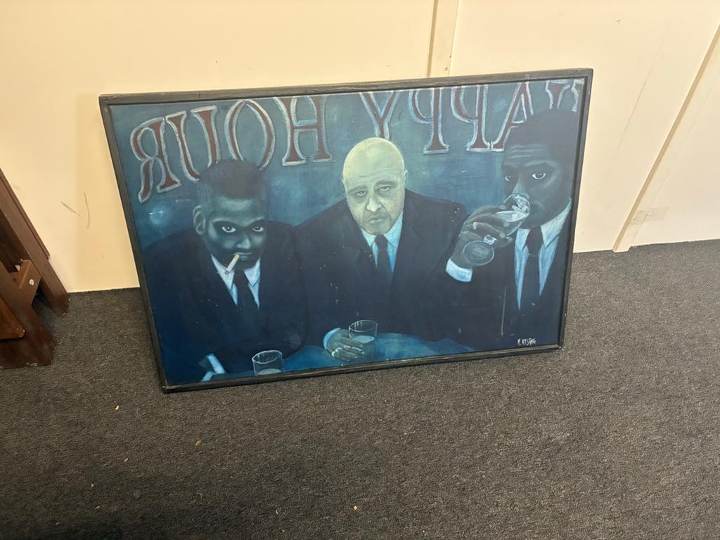 Uniek Schilderij: Happy Hour met iconische figuren, Ophalen