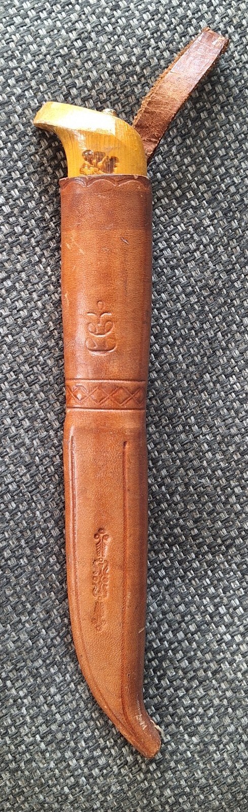 Vintage Fins PUUKO mes met leren schede., Ophalen of Verzenden