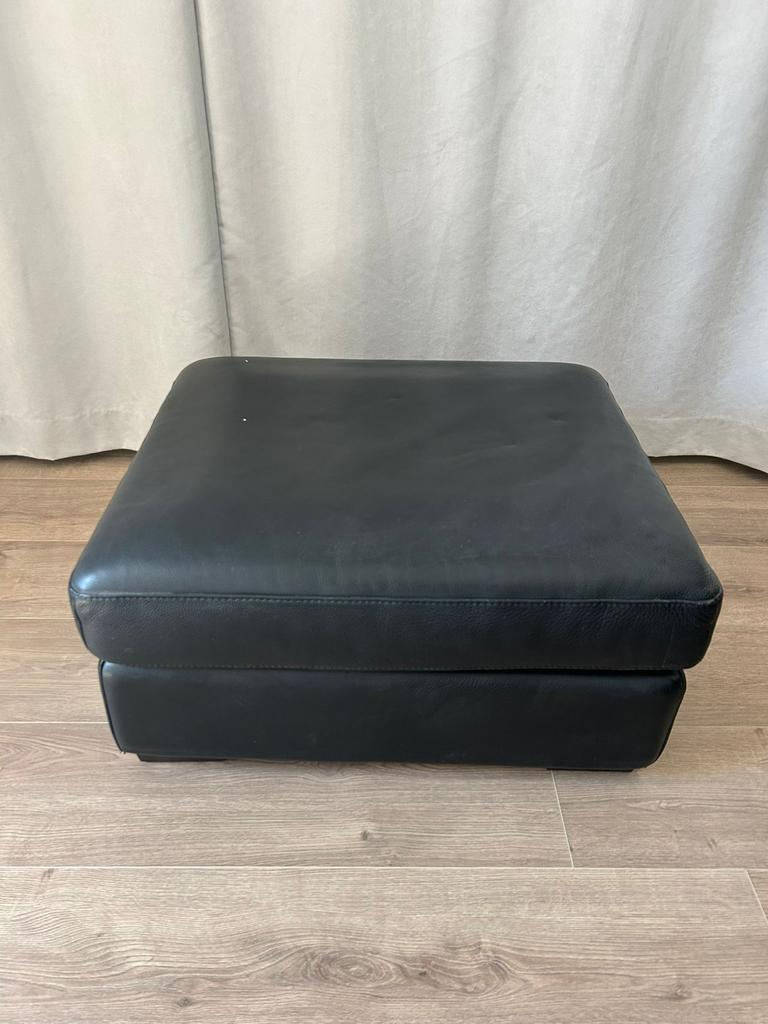 Natuzzi Lederen Hocker Zwart, Ophalen, Zo goed als nieuw, Vierkant