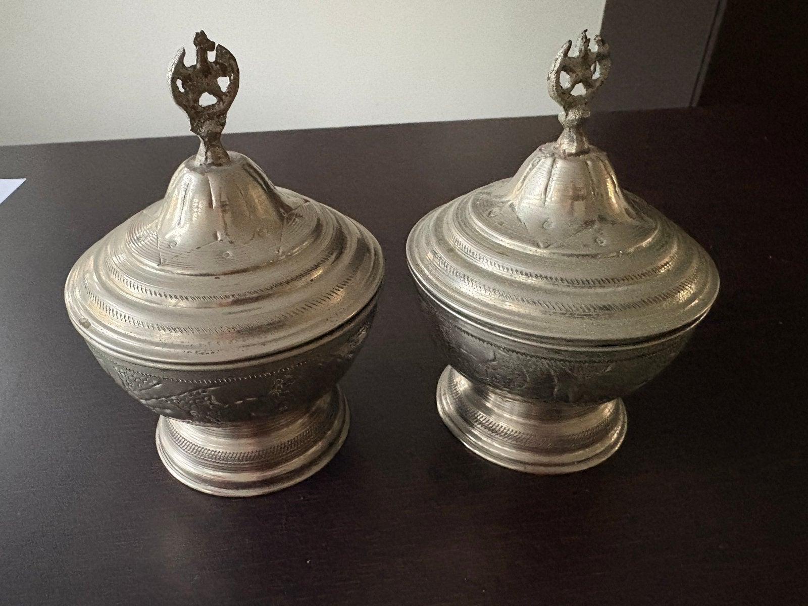 Set van 2 Antieke Zilverkleurige Kommen met Deksel, Antiek en Kunst, Ophalen of Verzenden