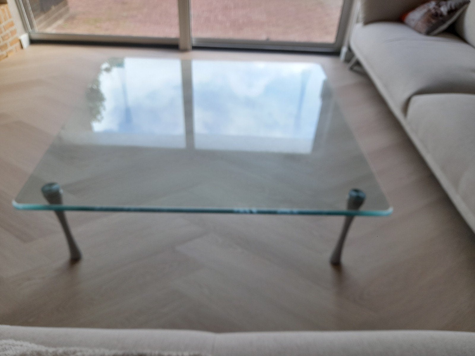 Rolf Benz Salontafel Glas/Metaal - Vierkant, Huis en Inrichting, Tafels | Salontafels, Modern design, Gebruikt, 100 tot 150 cm