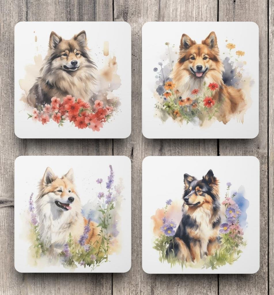 Finse Lappenhond Aquarel onderzetters met houder, Ophalen of Verzenden, Nieuw