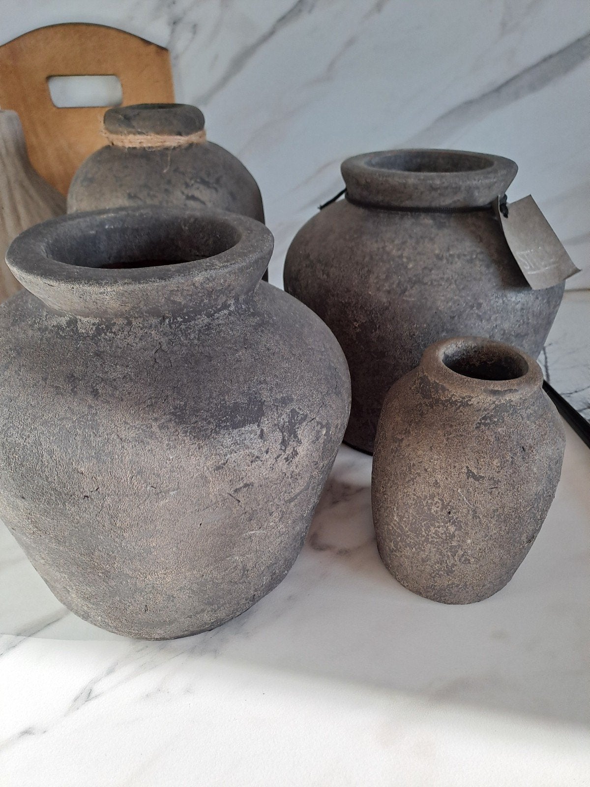 still  vazen  / potten set, Ophalen, Zo goed als nieuw, Met patroon/structuur, Grijs