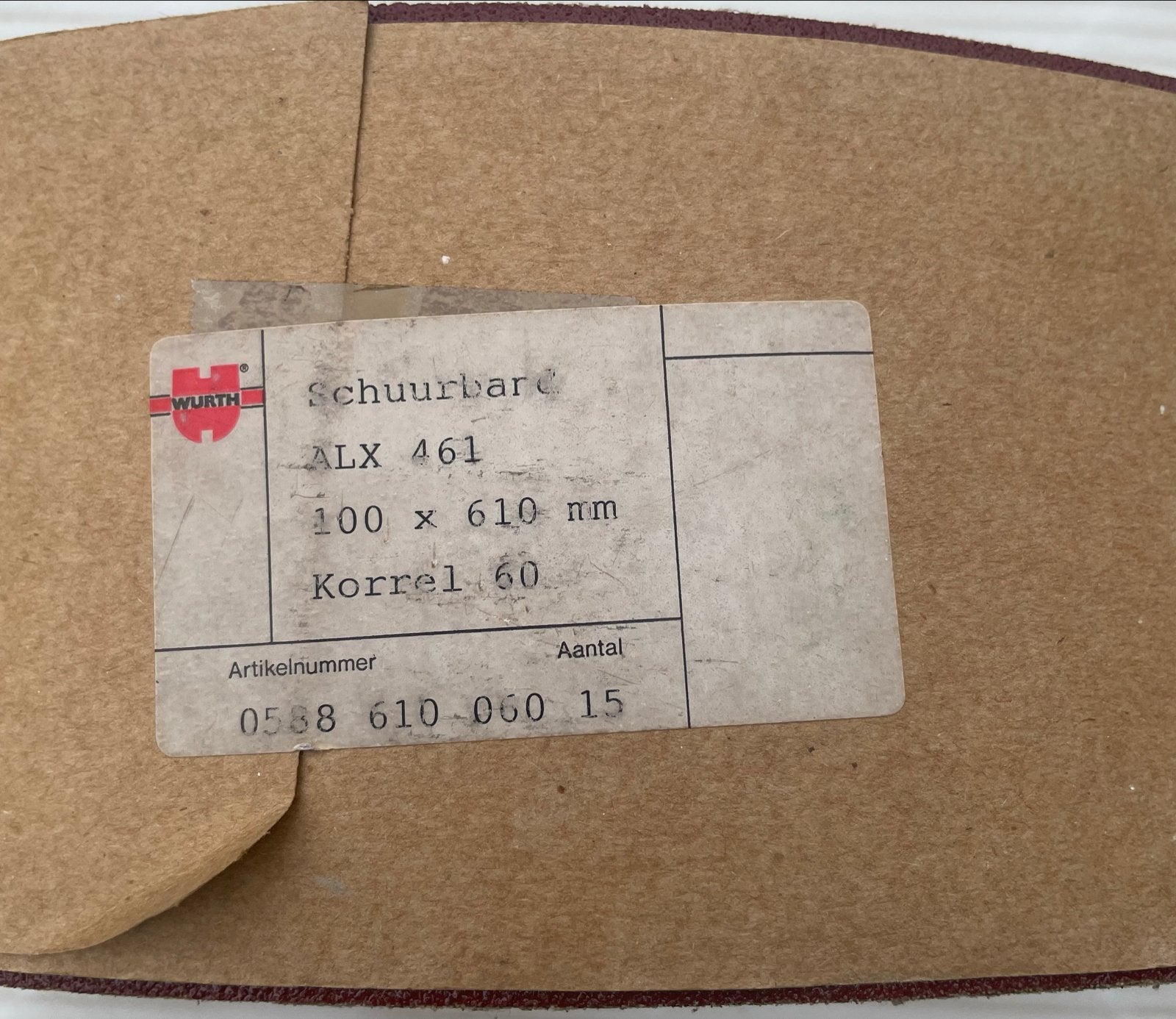 Wurth Schuurpapier ALX 461 - 100x610mm Korrel 60, Ophalen, Nieuw, Minder dan 600 watt, Bandschuurmachine
