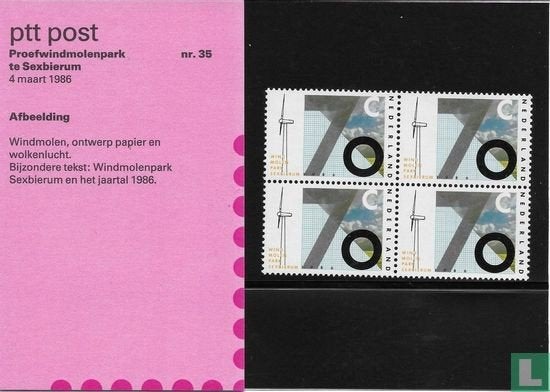 Postzegelmapje M35 Proefwindmolenpark Sexbierum 1986 NL, Postzegels en Munten, Ophalen of Verzenden