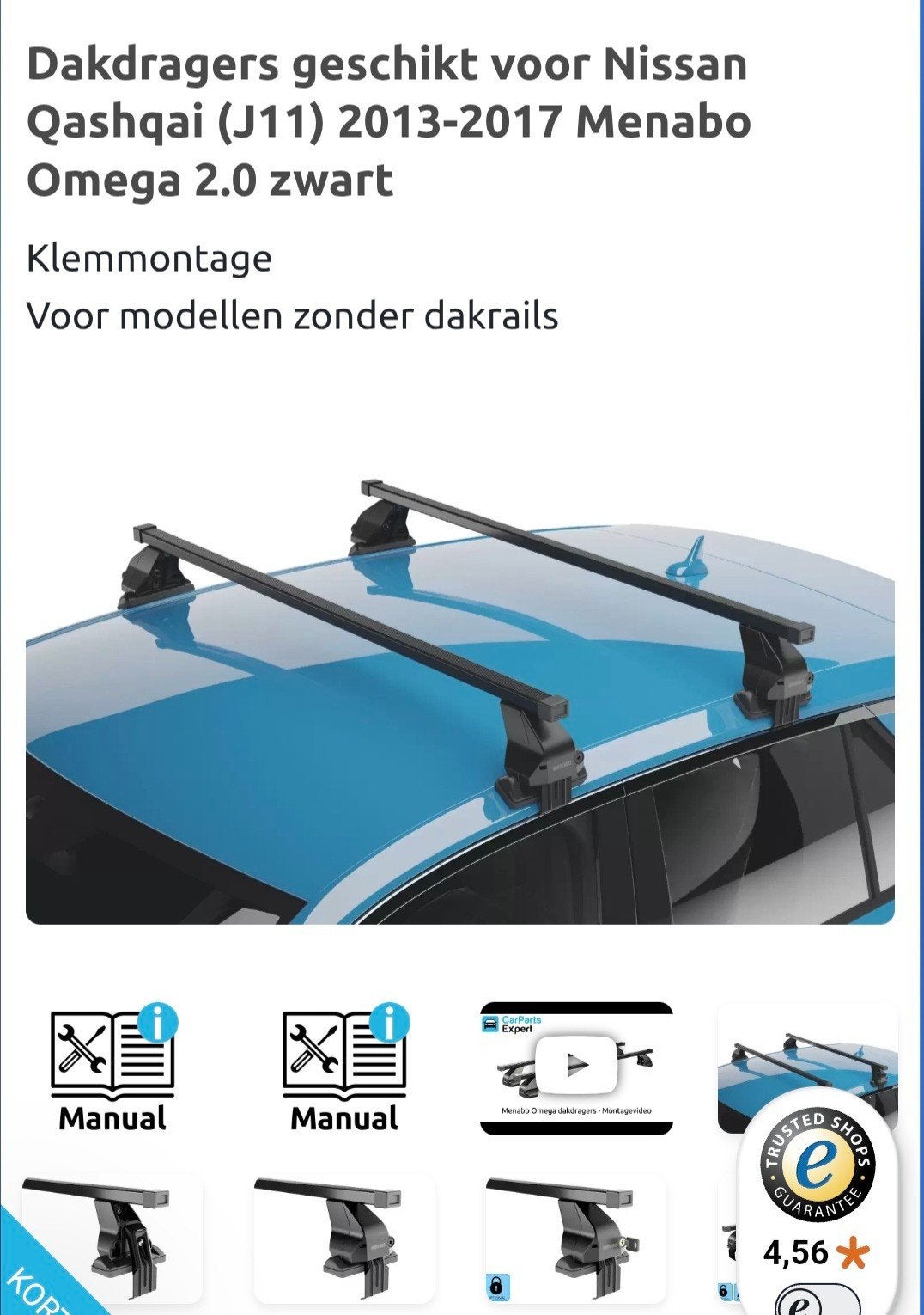 Menabo Omega 2.0 dakdragers voor Nissan Qashqai (J11), Ophalen, Zo goed als nieuw