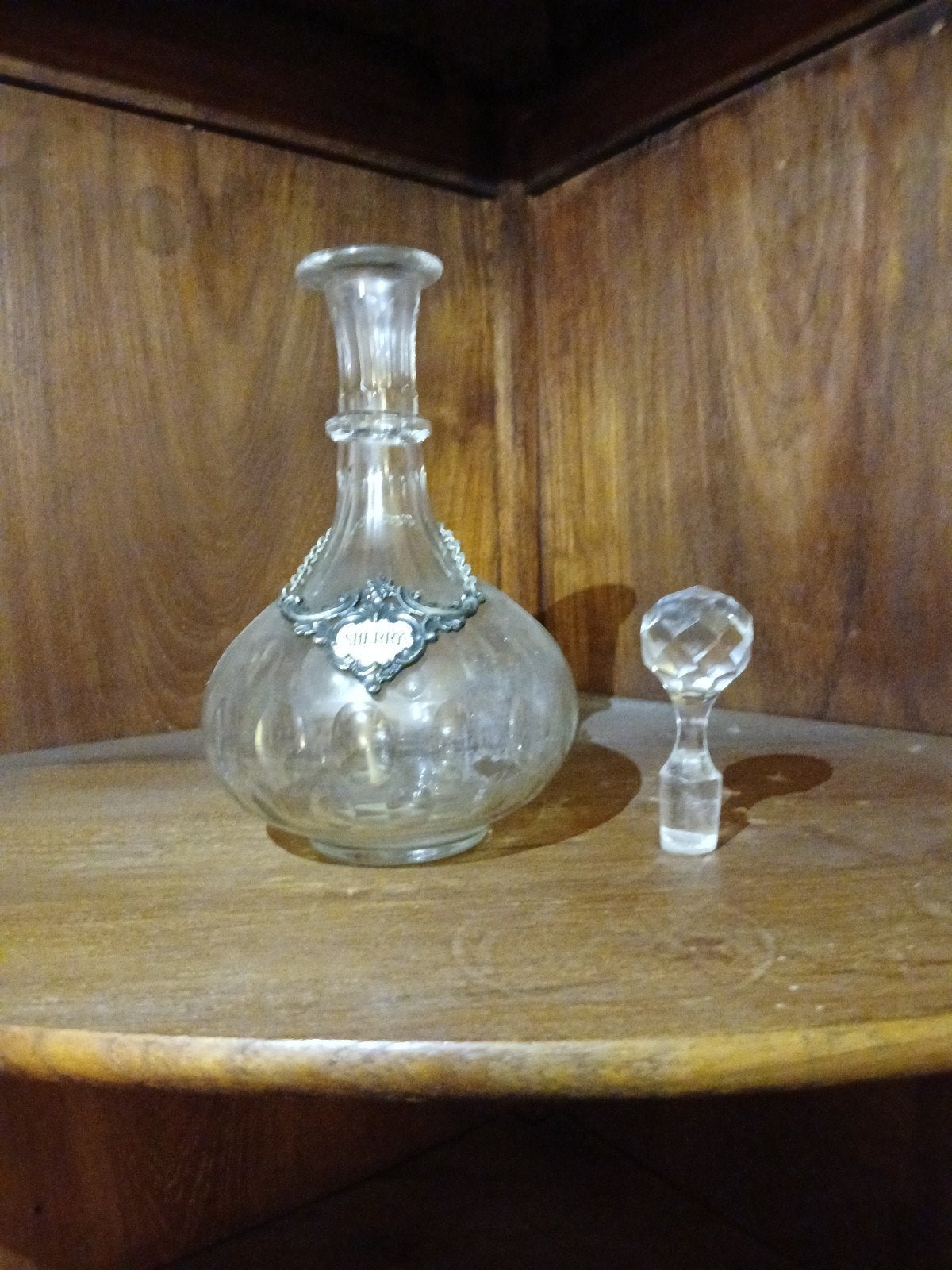 Antieke karaf met zilveren label 'Sherry', Antiek en Kunst, Antiek | Glas en Kristal, Ophalen of Verzenden