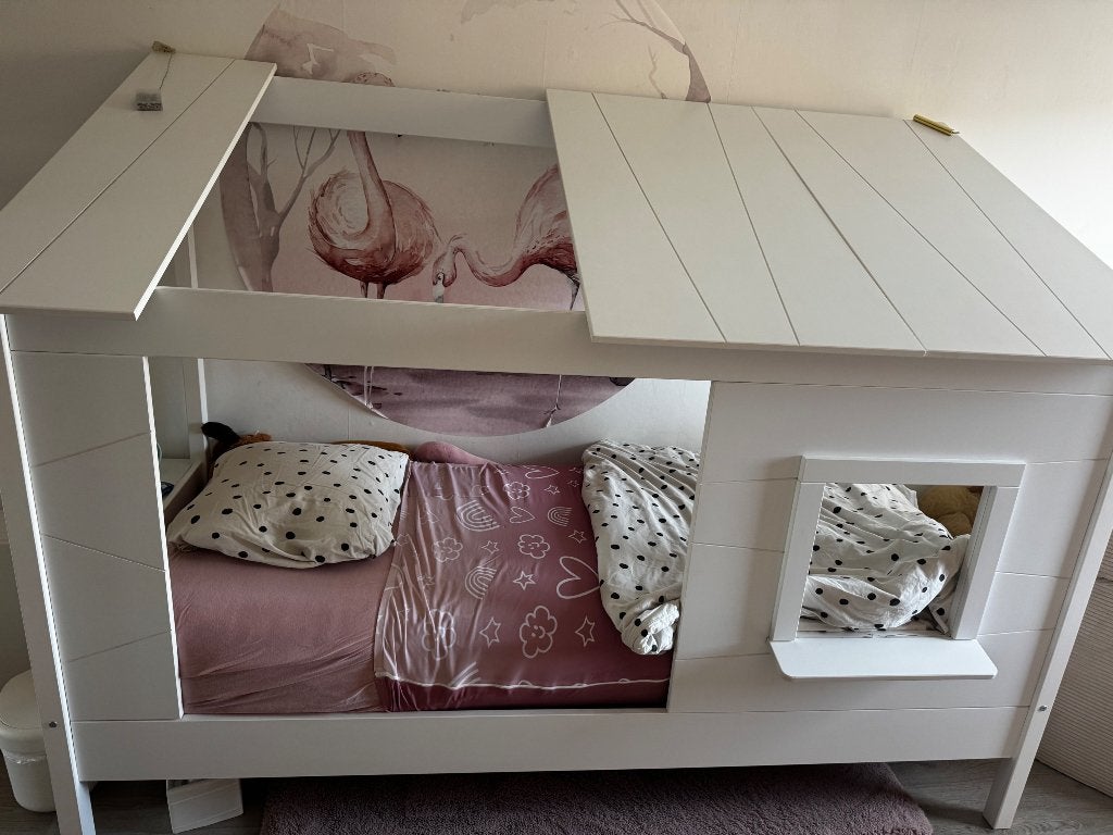 Kinderbed huisjesbed, Ophalen, Lattenbodem, 180 cm of meer, 100 cm of meer