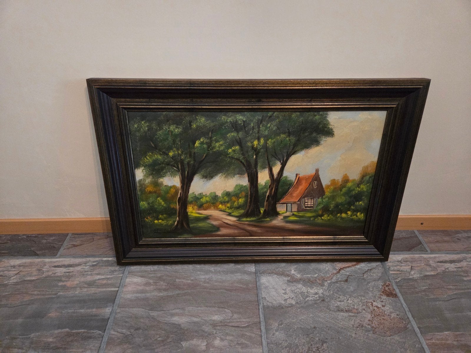 schilderij op doek, Antiek en Kunst, Doek, Bijzondere lijst, Ophalen of Verzenden, Landschap