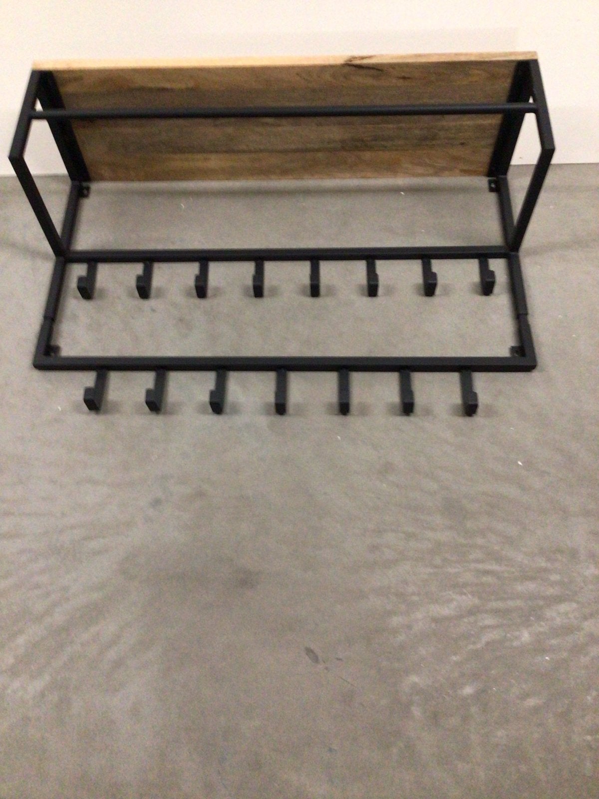Industriële wandkapstok met houten plank en 15 haken, Ophalen, Overige materialen, Wandkapstok, Minder dan 100 cm