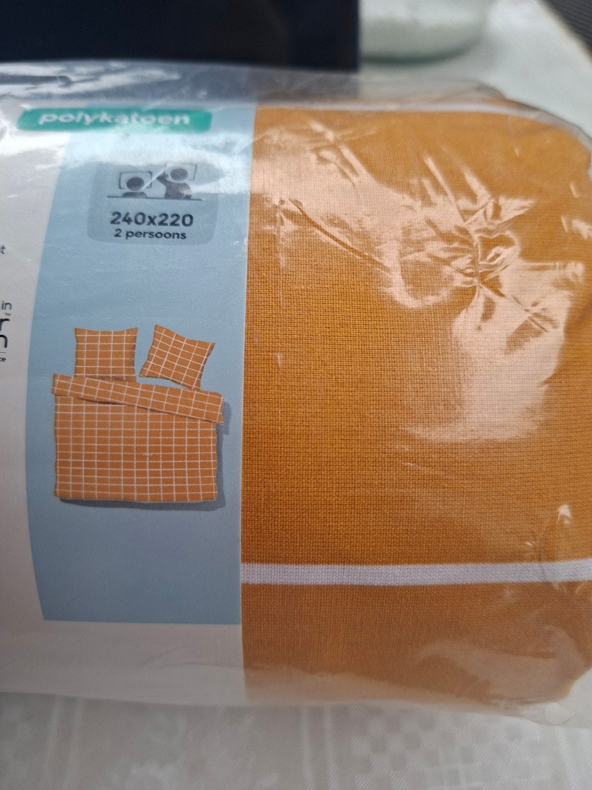 Nieuw gele ruit dekbedovertrek 240x220 cm 2 persoons, Ophalen of Verzenden, Nieuw, Geel, Dekbedovertrek