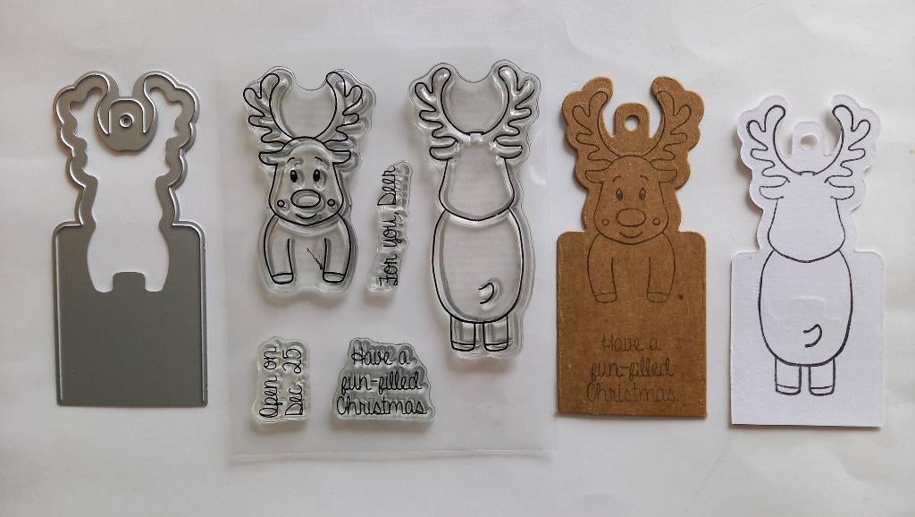 Snijmal + stempel: rendier cadeau label, Verzenden, Zo goed als nieuw, Kerst, Pons of Mal