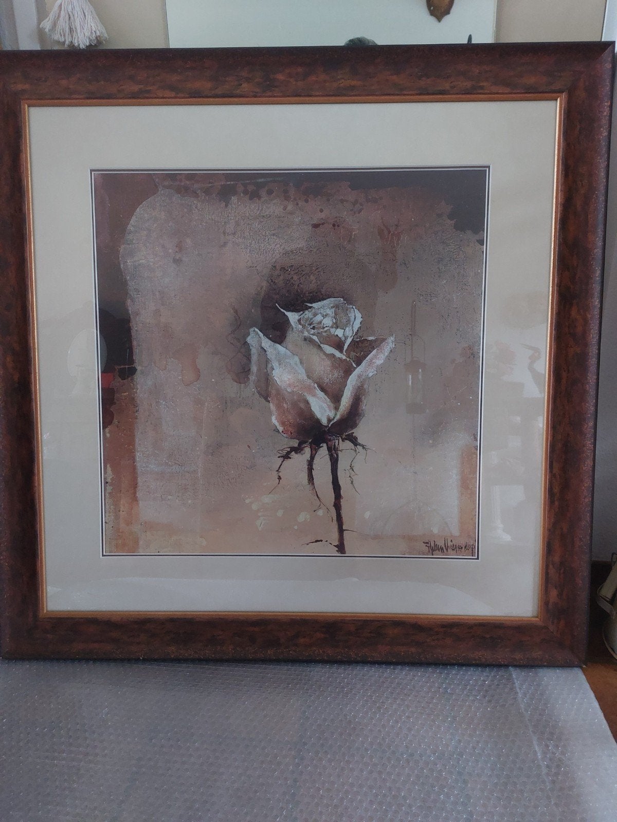 Ingelijste print van een roos, 90x90 cm, Ophalen, Gebruikt, Print, 75 tot 100 cm