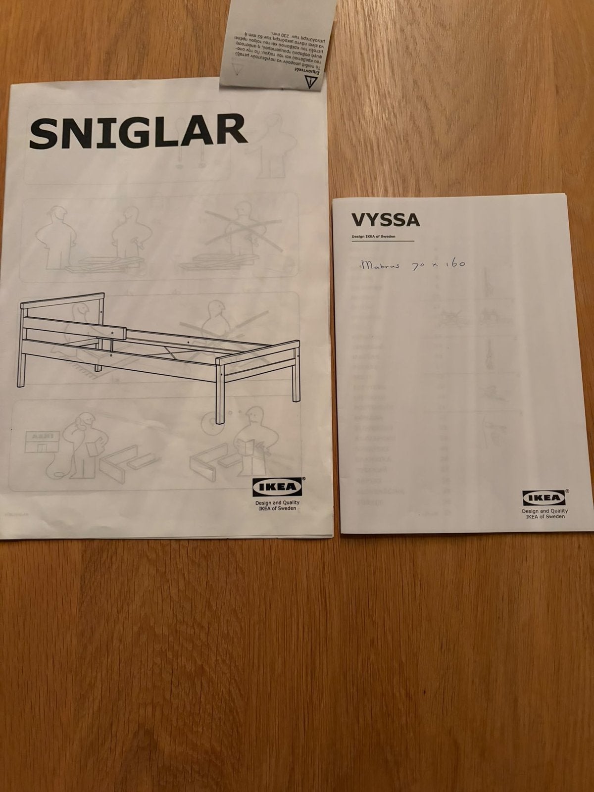IKEA SNIGLAR Ledikant met VYSSA Matras 70x160 cm, Ophalen, 70 tot 85 cm, Zo goed als nieuw, Matras
