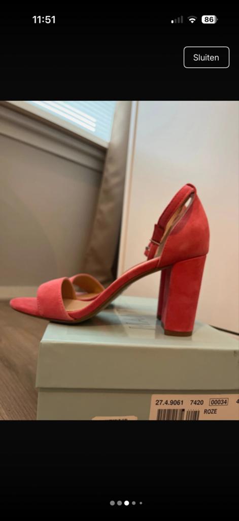 Manfield Roze suède sandalen met blokhak - Maat 40, Nieuw, Roze, Sandalen of Muiltjes, Ophalen of Verzenden